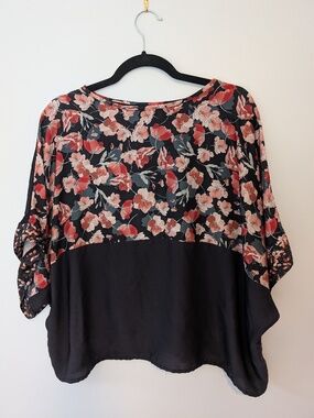 Mango Black and Floral Blouse
